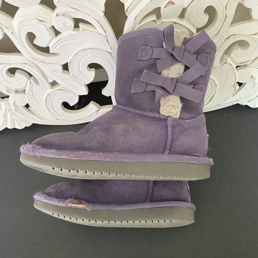 Koolaburra by Ugg Girls Purple Suede Boots 2 Bows Size 12 Boho Winter Cozy Warm